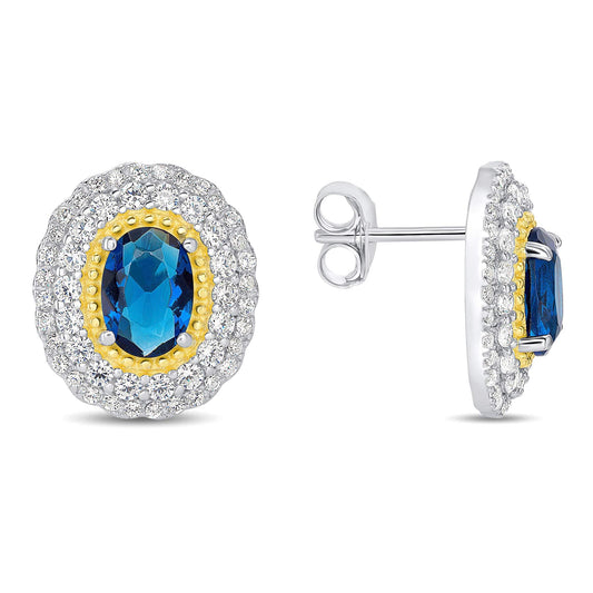 Silver 925 Rhodium Plated Blue Sapphire Cubic Zirconia Earrings. DGE1606BLU