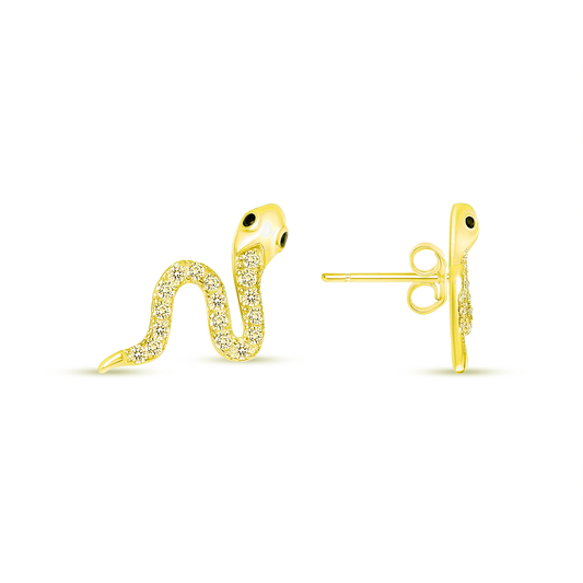 Silver 925 Gold Plated Cubic Zirconia Snake Earring. DGE1630GP