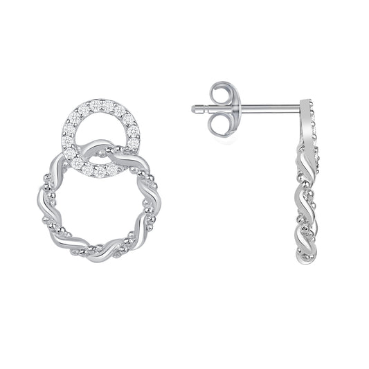 DGE2233. Silver 925 Rhodium Plated Cubic Zirconia Interlocking Circles Earring