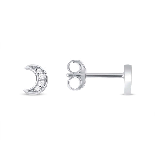 Silver 925 Rhodium Plated Moon and Star Cubic Zirconia Earring. DGE2234