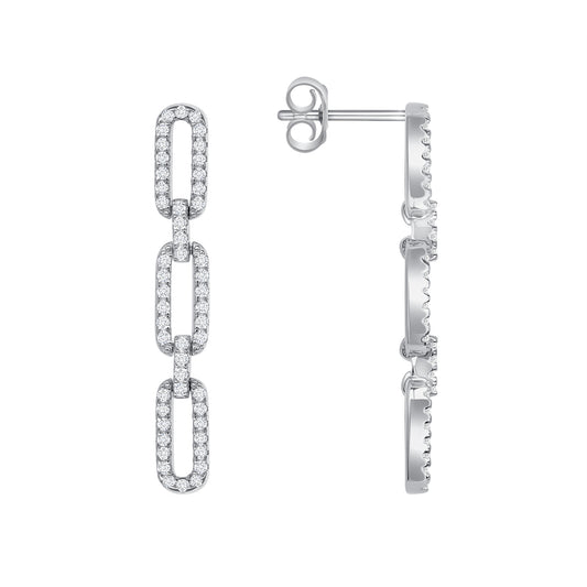 Silver 925 Rhodium Plated Cubic Zirconia Dangle Clip Earring. DGE2327