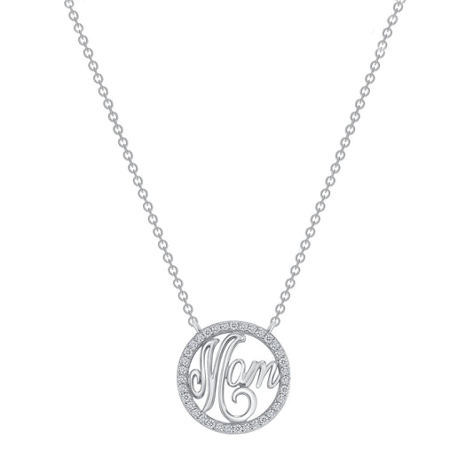 Silver 925 Rhodium Plated Cubic Zirconia Mom Necklace. DGN0718RHD