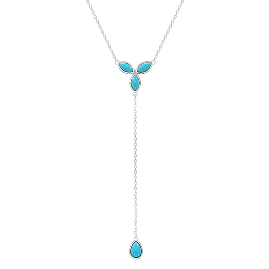 Silver 925 Rhodium Plated Cubic Zirconia Turquoise 3 Oval & Tear Necklace. DGN0962RHD