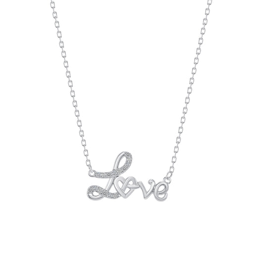 Silver 925 Rhodium Plated Love and Heart Necklace. DGN1195