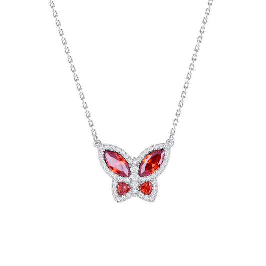 Silver 925 Red Butterfly Cubic Zirconia Necklace. DGN1251RED