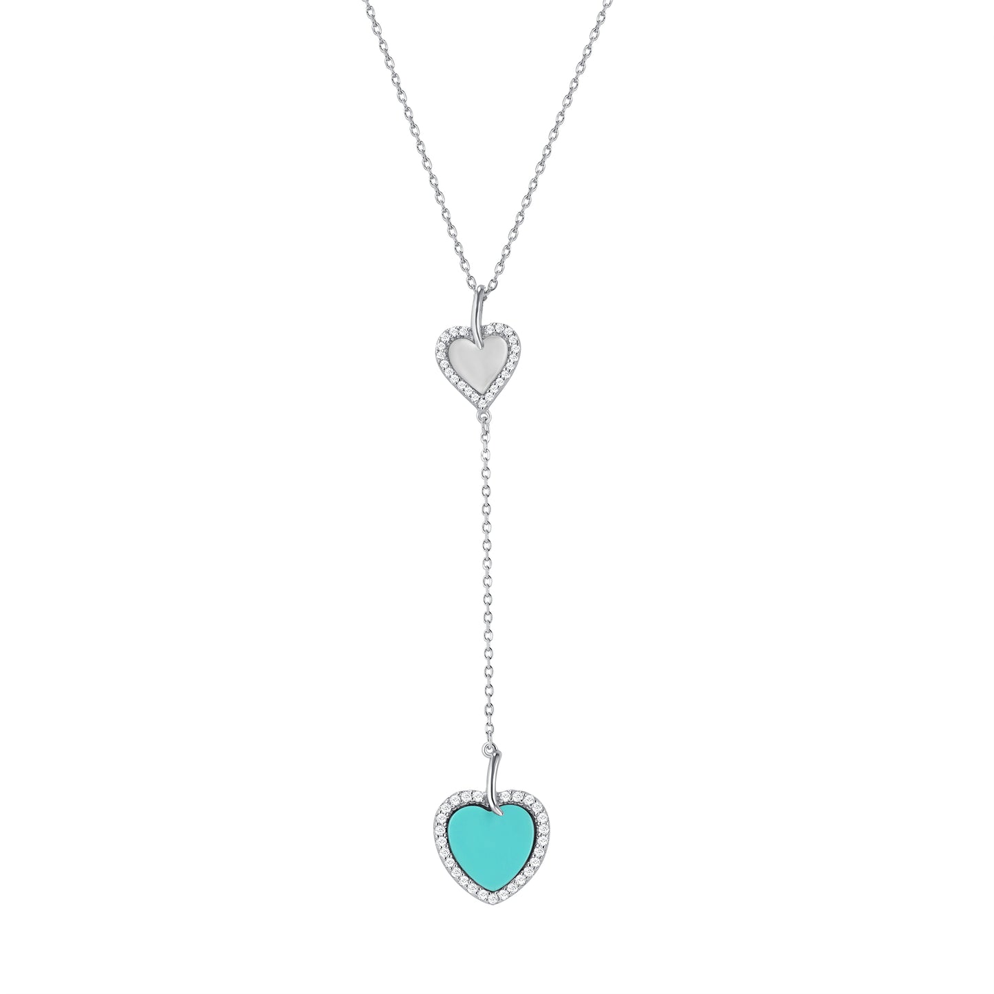 Silver 925&nbsp;Cubic Zirconia Dangle & Turquoise Opal Heart Necklace. DGN1262TQ