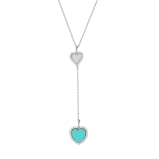 Silver 925 Cubic Zirconia Dangle Turquoise Opal Heart Necklace. DGN1262TQ