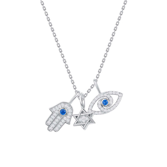 Silver 925 Hamsa Eye and Star Necklace. DGN1331