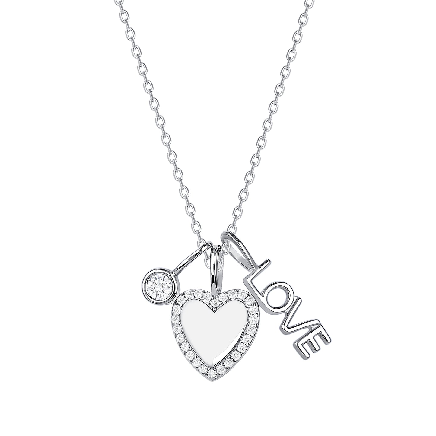 DGN1332. Silver 925 Cubic Zirconia Heart and Love Necklace
