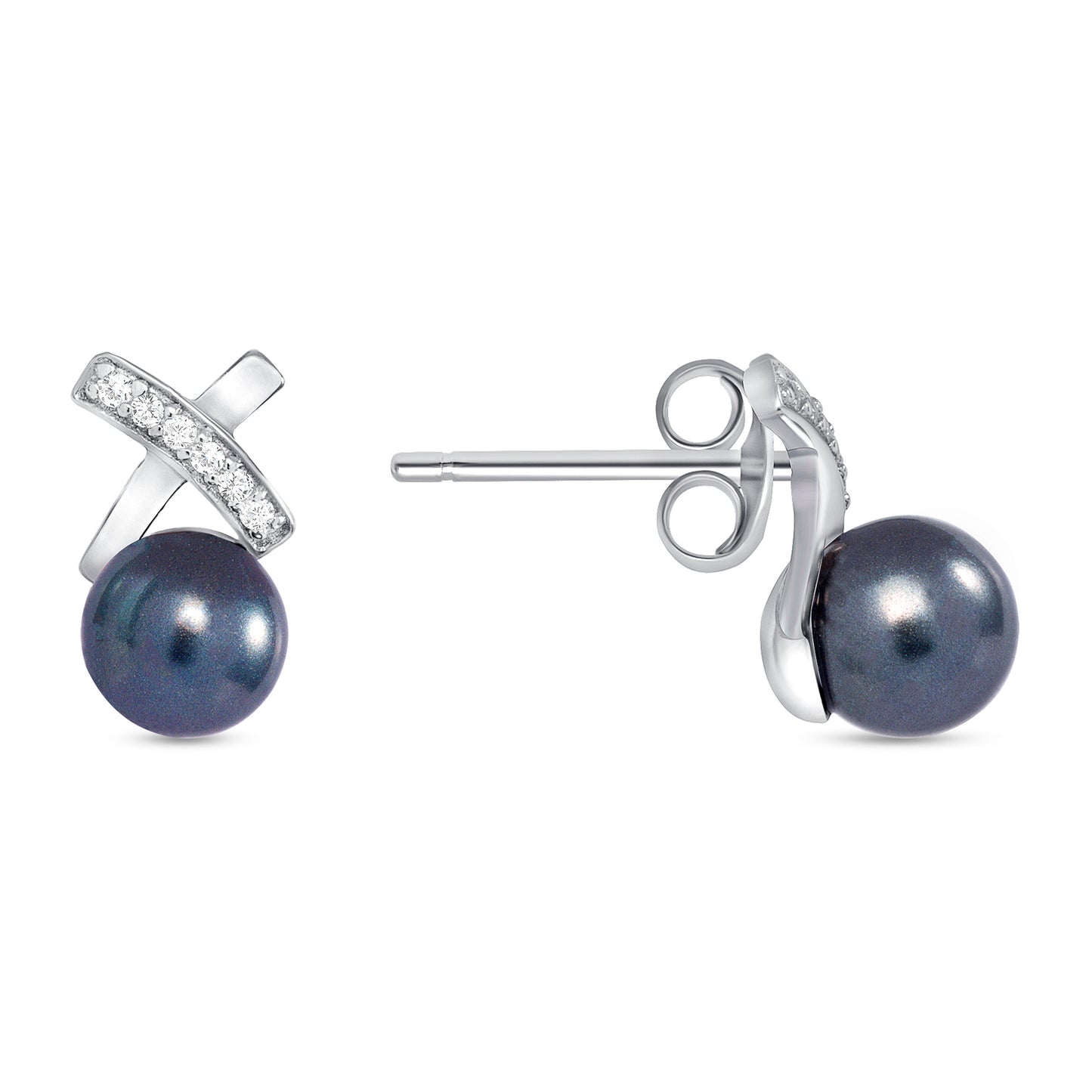 Silver 925 Rhodium Plated Gray Pearl Cubic Zirconia Set. SETDGP1424GRY