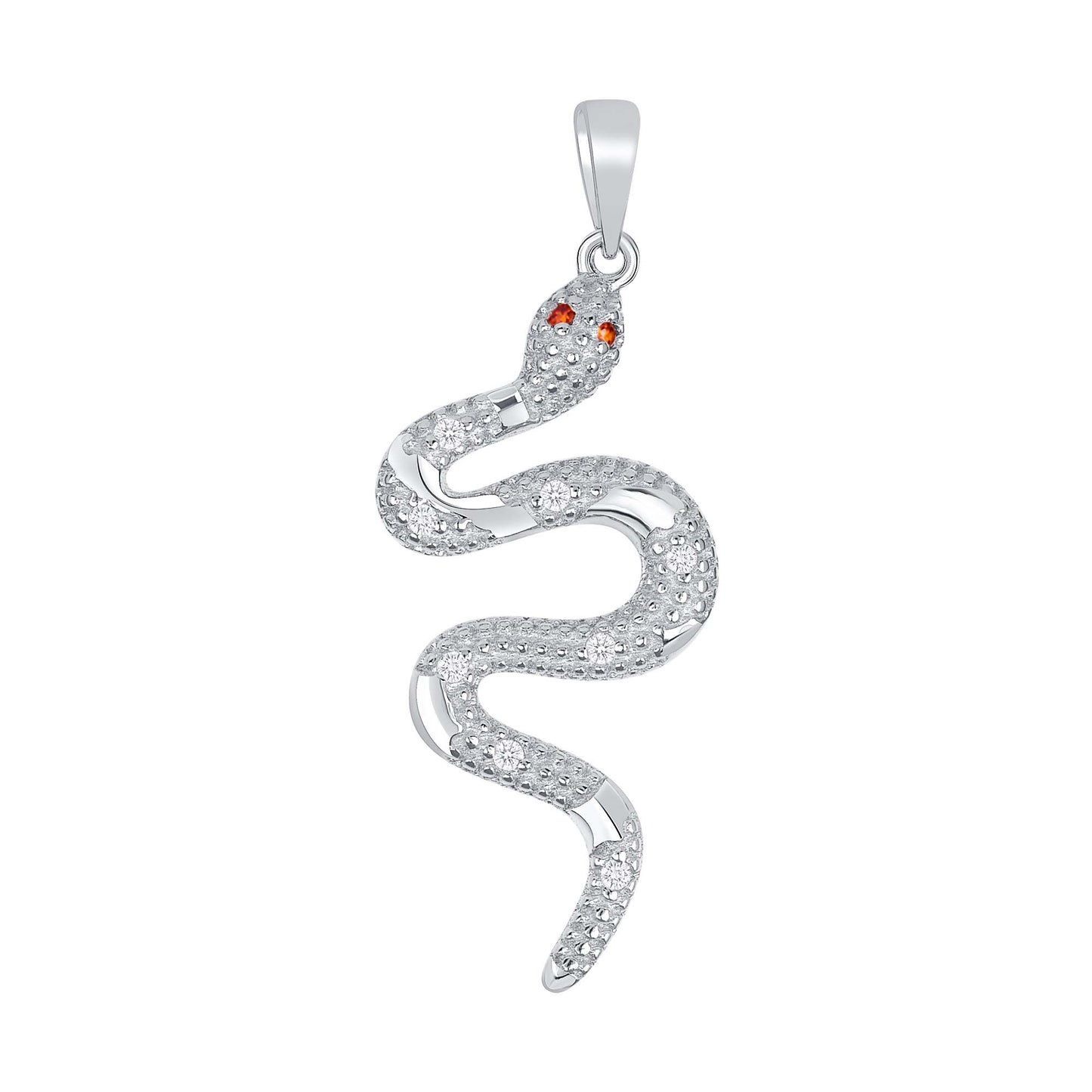 Silver 925 Rhodium Plated Cubic Zirconia Snake Red Eyes Pendant. DGP1745