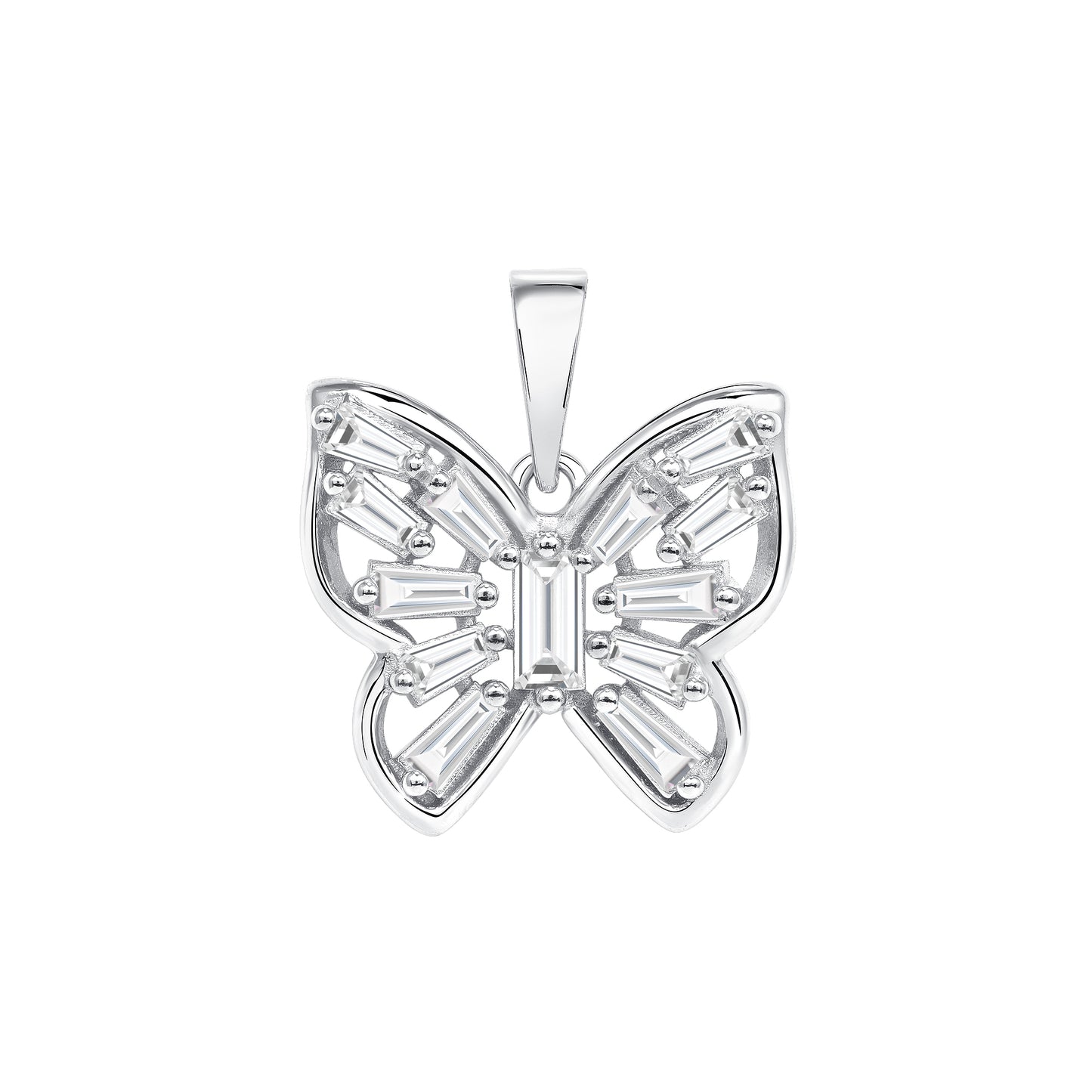 DGP1750. Silver 925 Black Rhodium Plated Baguette Cubic Zirconia Butterfly Pendant