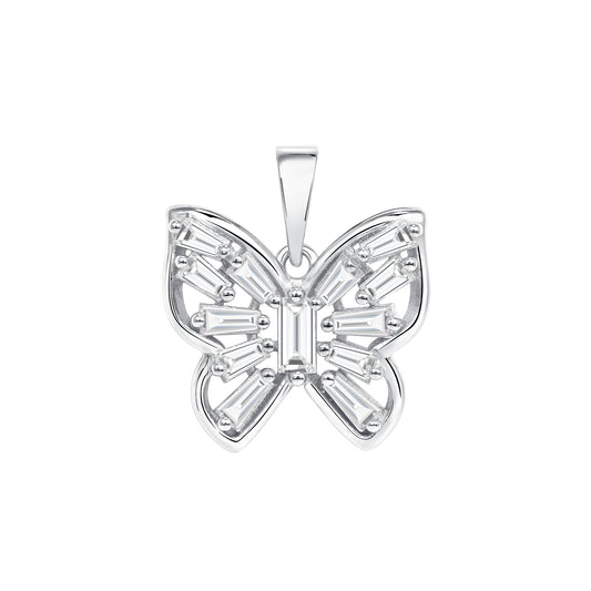 Silver 925 Black Rhodium Plated Baguette Cubic Zirconia Butterfly Pendant. DGP1750