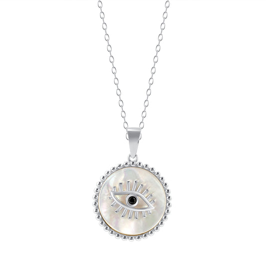 Silver 925 Rhodium Plated White Opal with Eye Pendant Necklace. DGP1769RHD