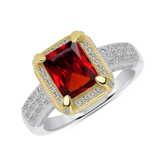 Silver 925 2 Tone Red Ruby Matte Glass Ring. DGR1348RED