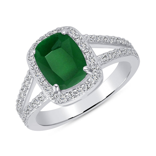 Silver 925 Rhodium Plated Green Emerald Matte Glass Ring. DGR1356G