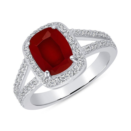 Silver 925 Rhodium Plated Red Ruby Matte Glass Ring. DGR1356R