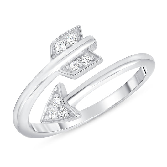 Silver 925 Rhodium Plated Cubic Zirconia Arrow Band Designer Ring. DGR1416