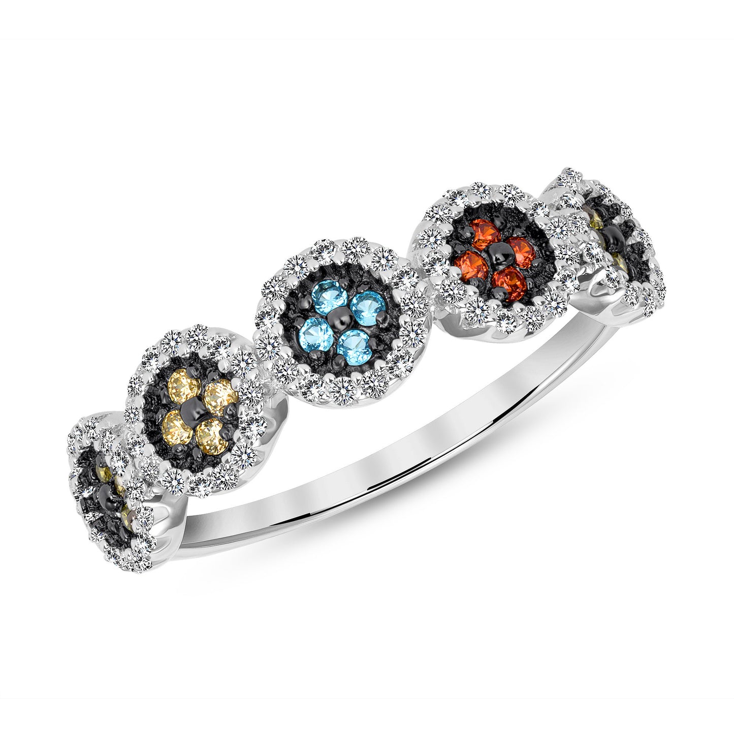 Sterling Silver Multi Color Flower Ring