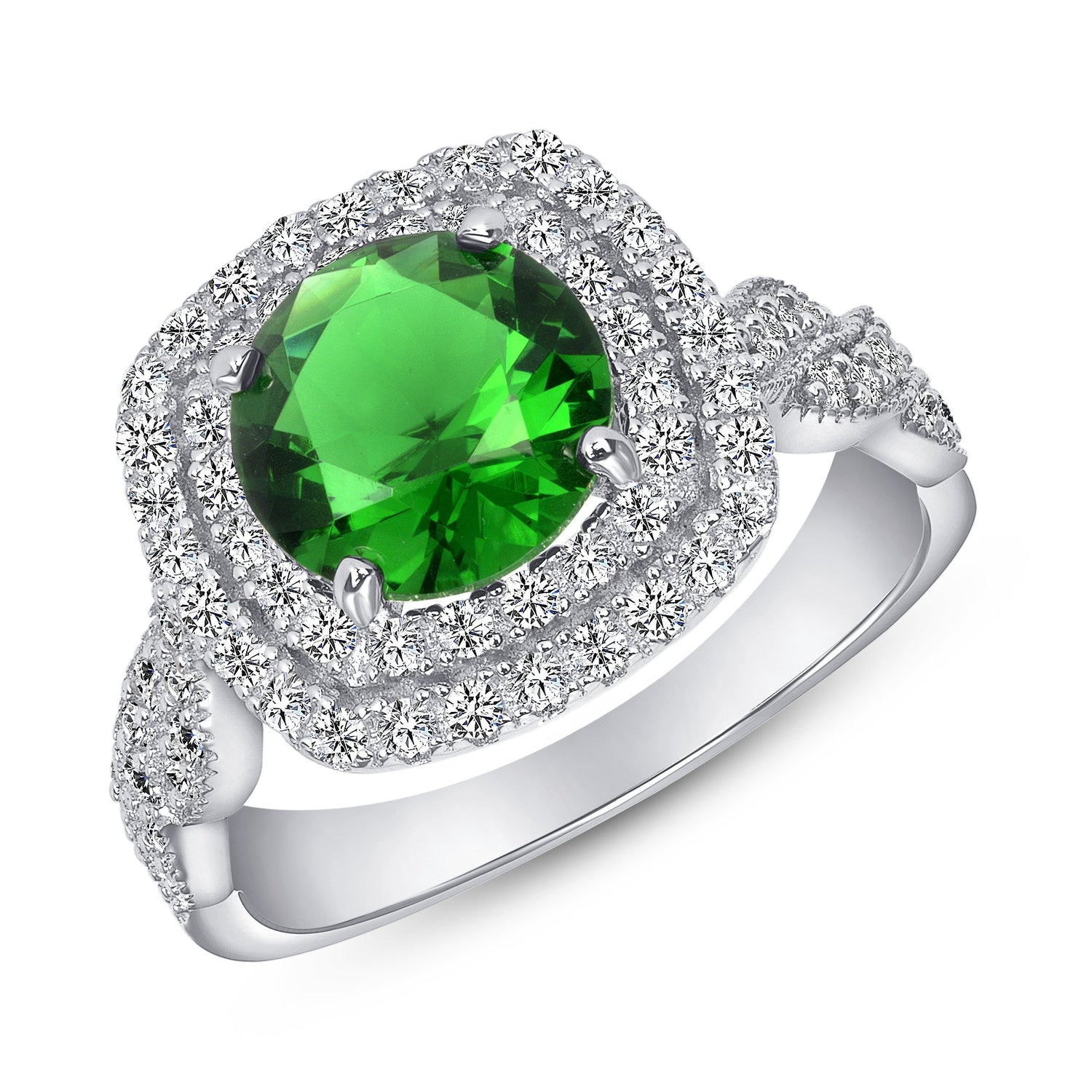 Sterling Silver Fancy Emerald Ring