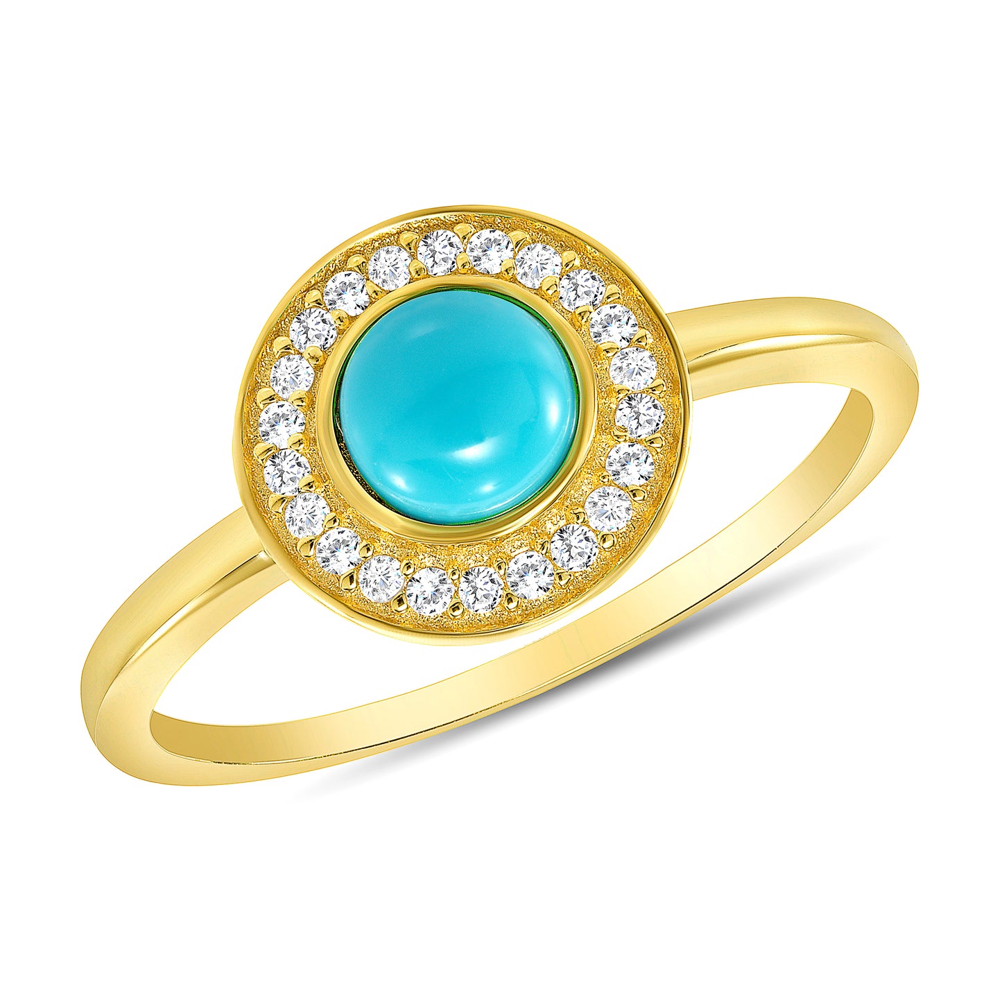DGR1653. Silver 925 Gold Plated Cubic Zirconia with Turquoise Stone  Ring