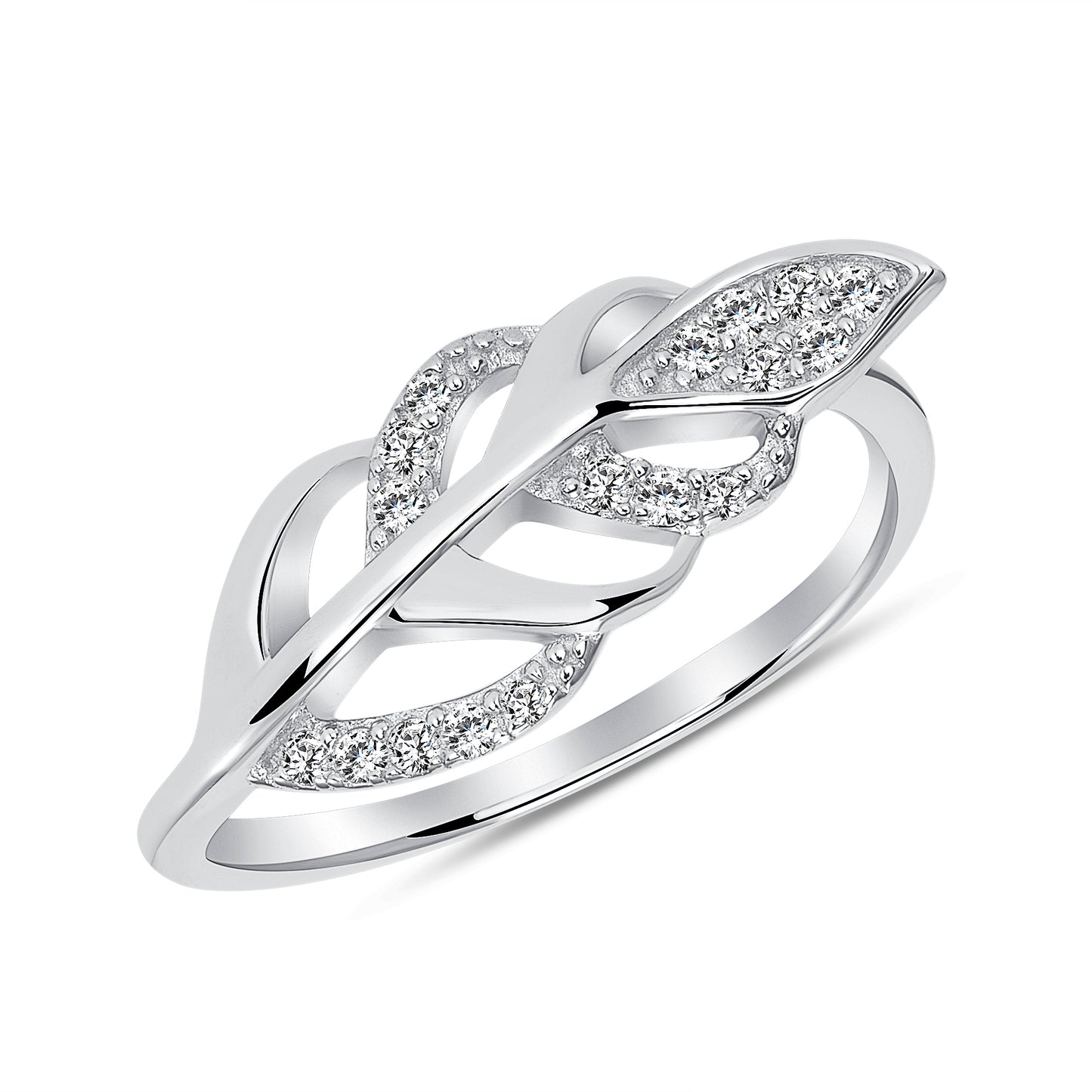 DGR1657. Silver 925 Rhodium Plated Cubic Zirconia Floating Leaf Ring