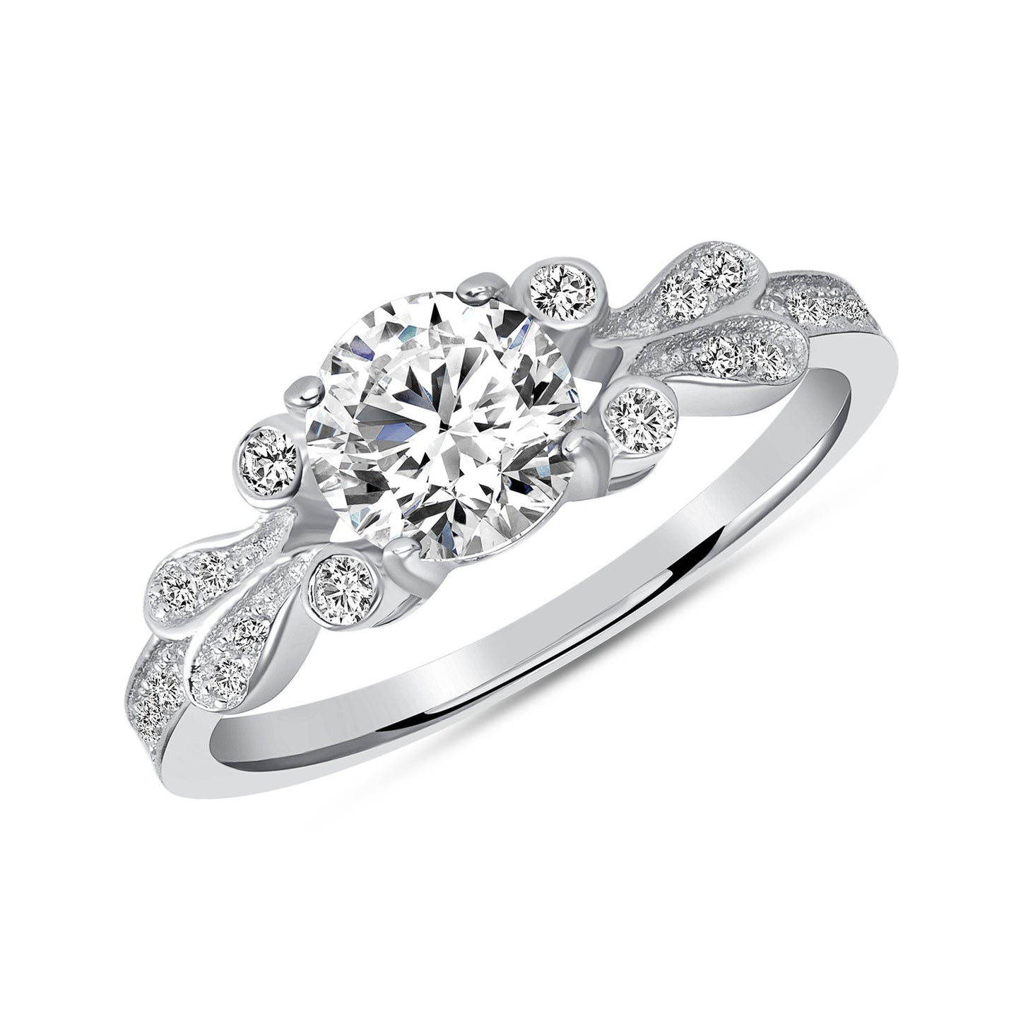 Silver 925 Rhodium Plated Round Clear Cubic Zirconia Solitaire Ring. DGR1673CLR