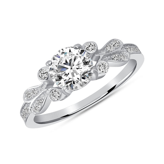 Silver 925 Rhodium Plated Round Clear Cubic Zirconia Solitaire Ring. DGR1673CLR