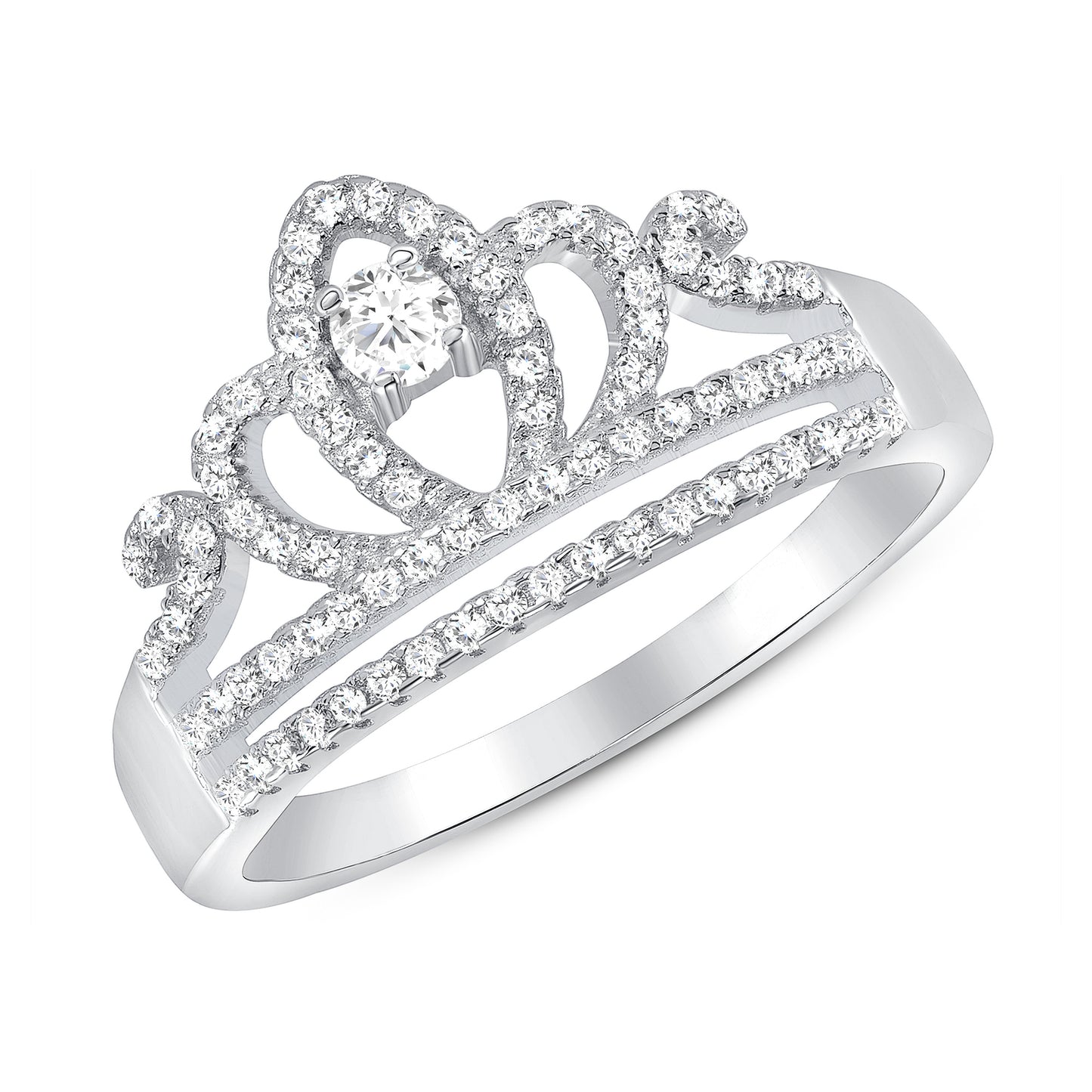 Silver 925 Rhodium Plated Cubic Zirconia Crown Ring. DGR1771