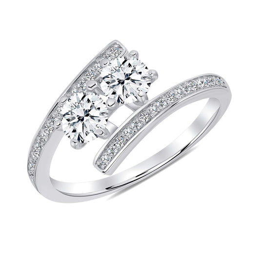 Sterling Silver Two Round Cz Ring