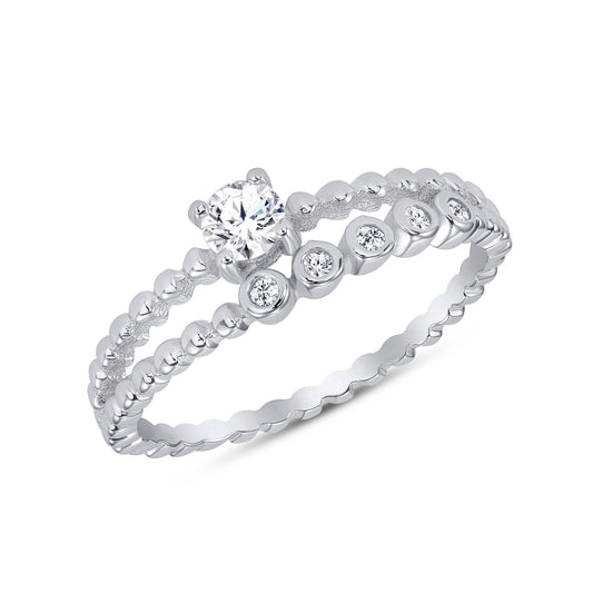 Sterling Silver 2 Row Ring With Multiple Cz