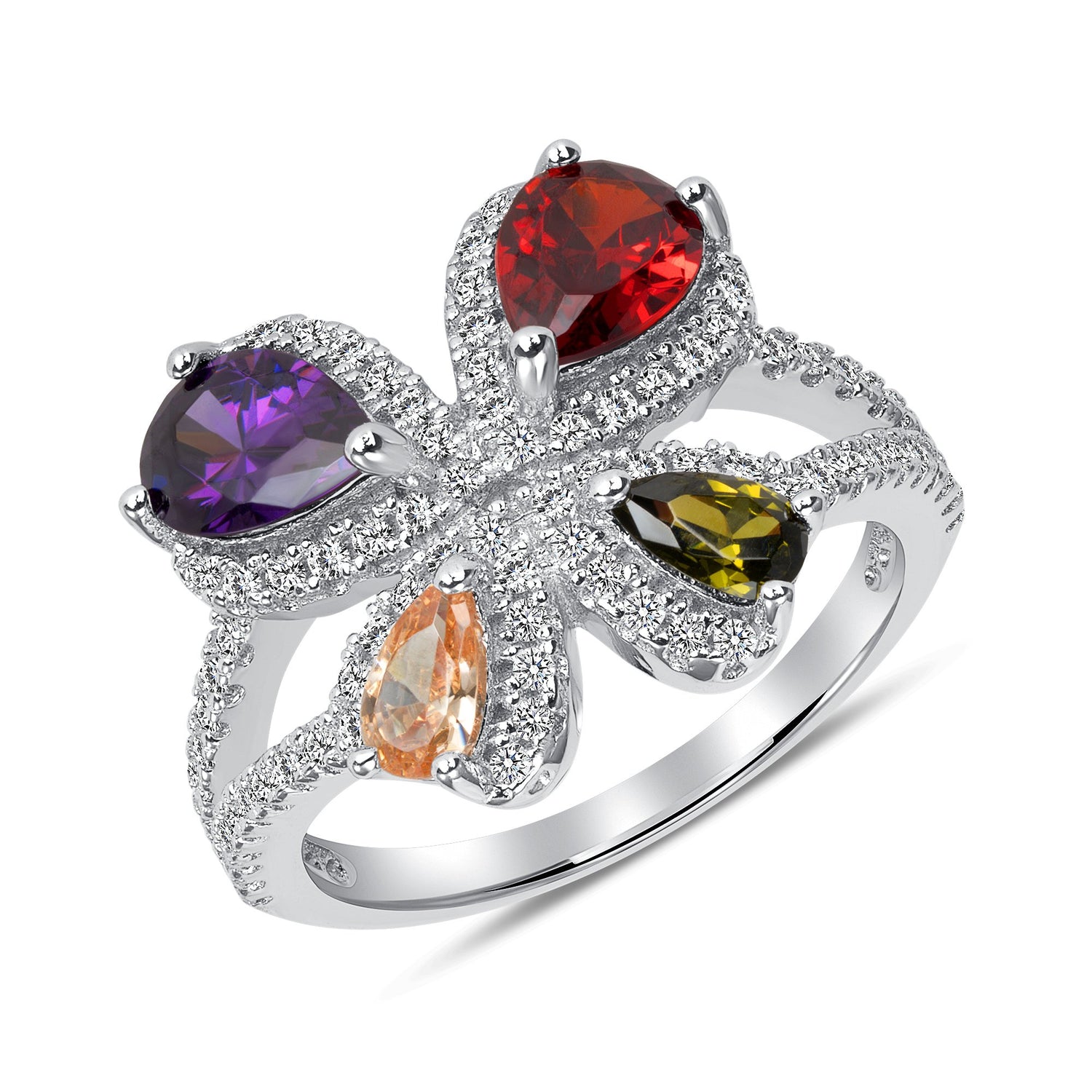 Sterling Silver Multi Color Flower Ring