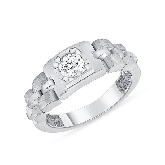 Silver 925 Rhodium Plated Cubic Zirconia Flexible Men's Ring. DGR2056R
