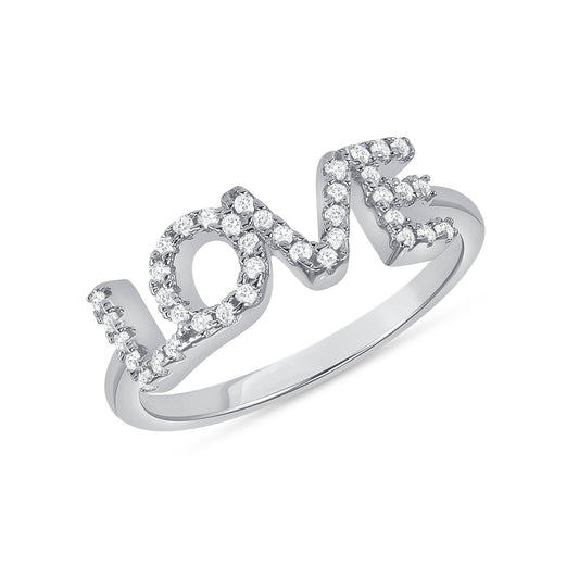 Silver 925 Rhodium Plated Cubic Zirconia Love Ring. DGR2091RHD