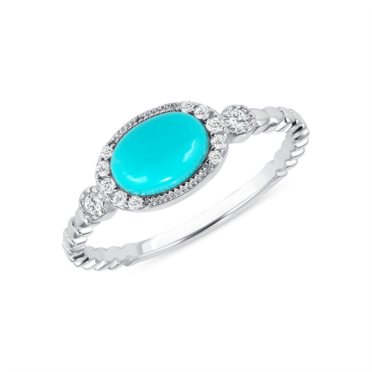 Silver 925 Turquoise Blue Oval Micro Pave Ring. DGR2316TQ
