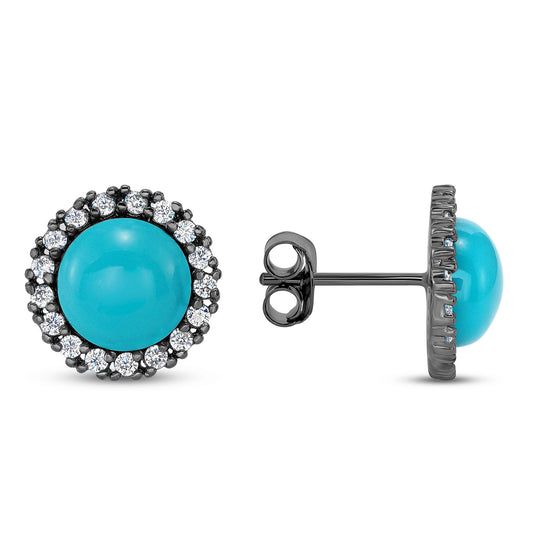 Silver 925 Oxidized Round Turquoise Stud Earring. DKE0751