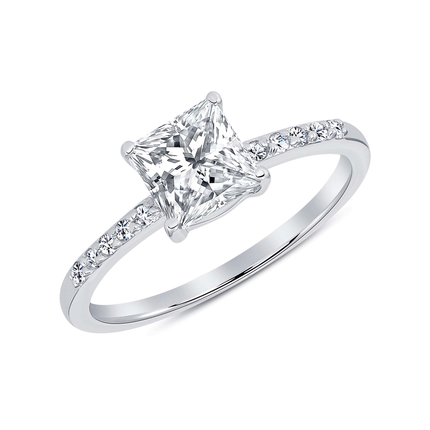 Sterling Silver Square Cz Solitaire Ring