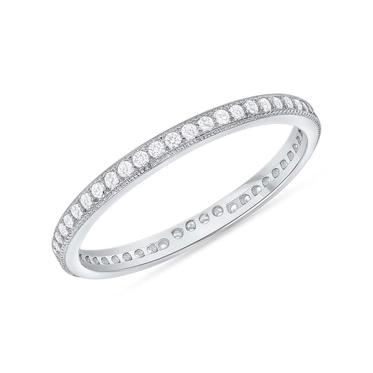 Silver 925 Rhodium Plated Clear Cubic Zirconia Band Ring. DKR0351