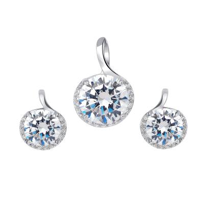 Silver 925 Rhodium Plated Round Clear Cubic Zirconia Stone Set. DS00001CLR
