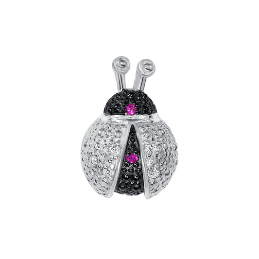 Silver 925 Rhodium Plated Cubic Zirconia Lady Bug Pendant. DTP0840