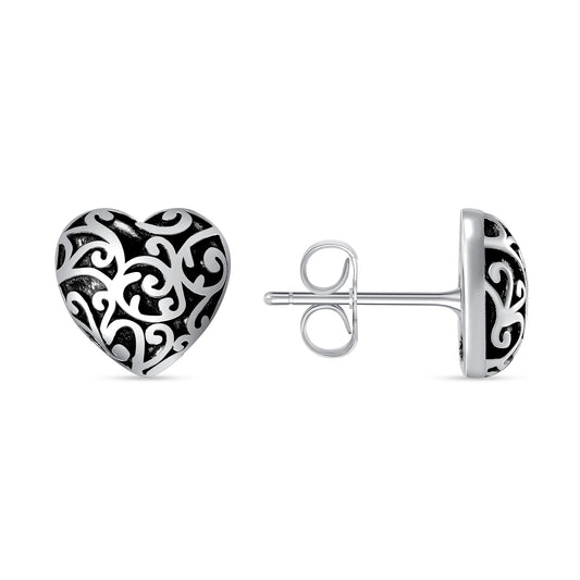 Silver 925 Rhodium Plated Heart Stud Earring. E10001