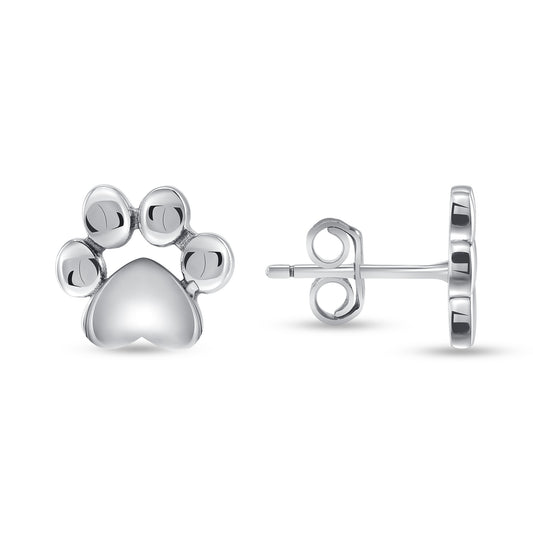 Silver 925 Rhodium Plated Paw Earring Stud. E10067