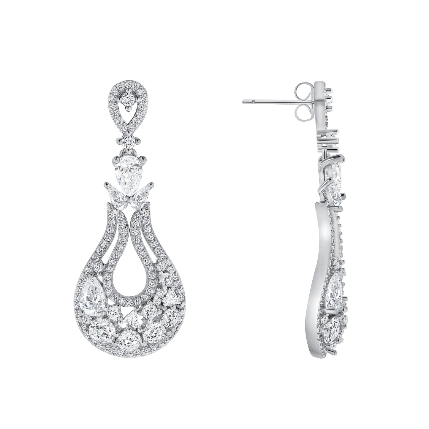 Silver 925 Fancy Double Pear Shape Cubic Zirconia Earring. E10221