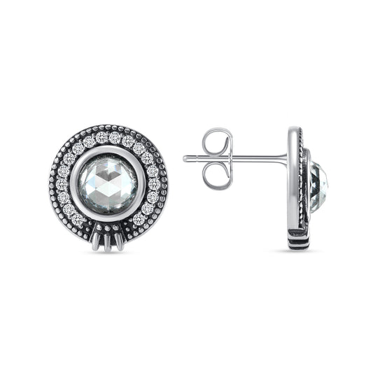 Silver 925 Rhodium Plated Round Cubic Zirconia Earring Stud. E11061