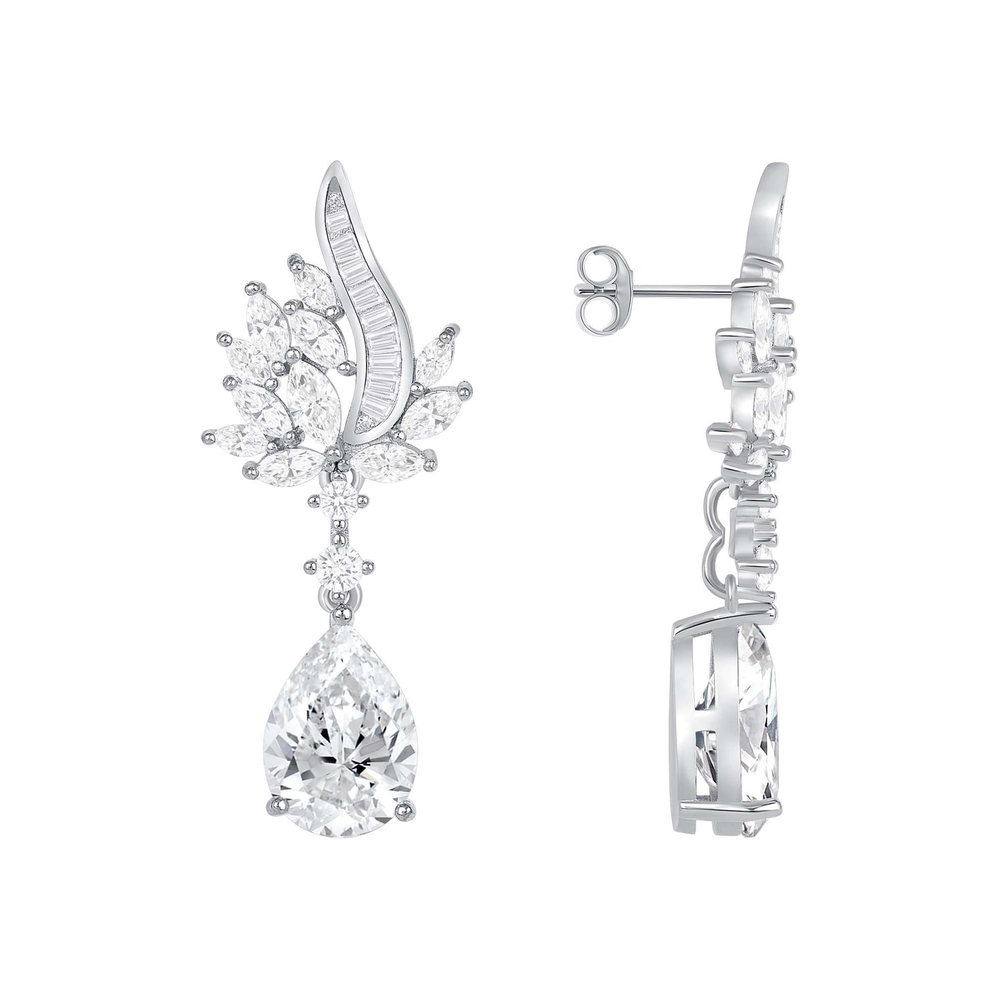 Silver 925 Half Flower and Pear Cubic Zirconia Earring. E16812