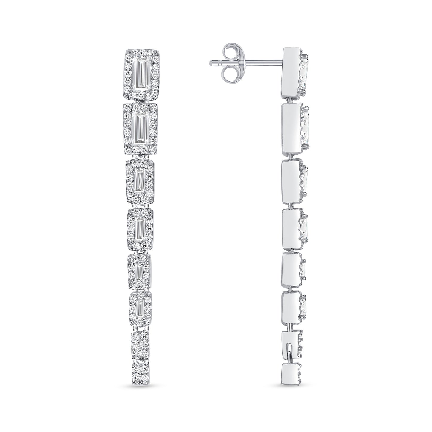 Silver 925 Fancy Multi Rectangular Cubic Zirconia Earring. E18200