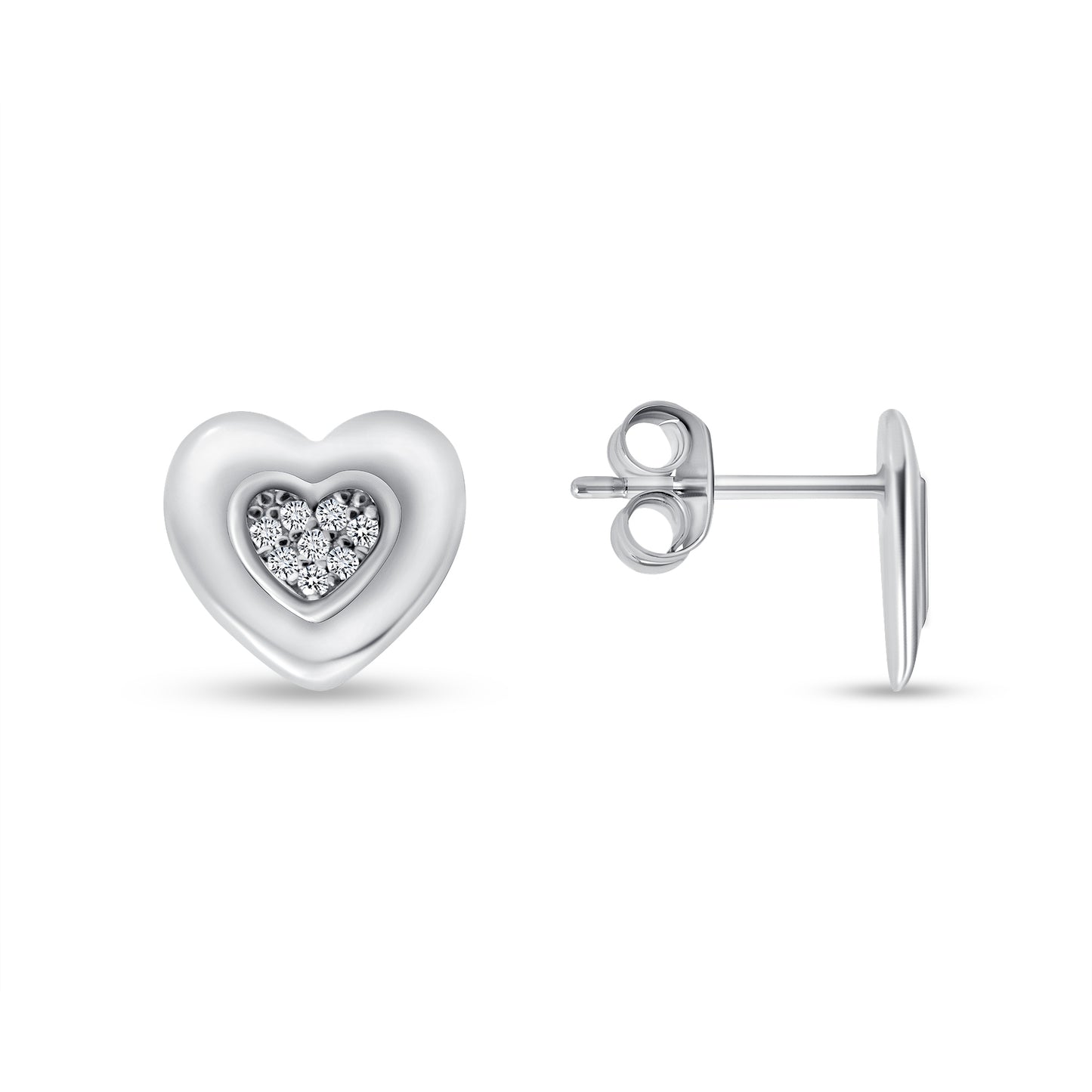 Silver 925 Rhodium Plated Mid Heart Cubic Zirconia Earring Stud. E5672