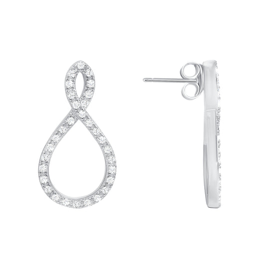 Silver 925 Rhodium Plated Infinity Style Cubic Zirconia Hoop Earrings. EAR01