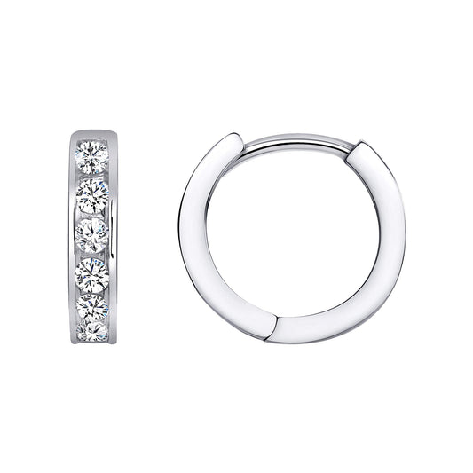 Sterling Silver 1 Row Designed Hoop Earring