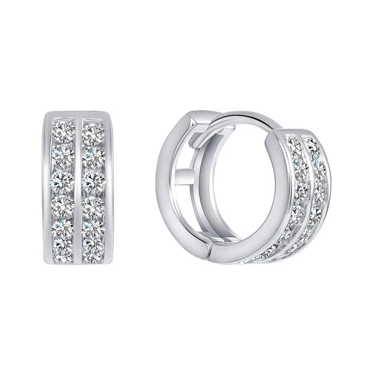 Sterling Silver 2 Row Designed Hoop Earring